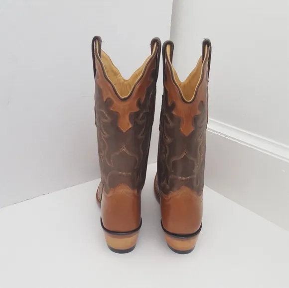 Old West size 7.5 boots western tan leather pull on cowboy western