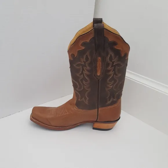 Old West size 7.5 boots western tan leather pull on cowboy western