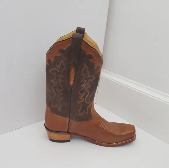 Old West size 7.5 boots western tan leather pull on cowboy western