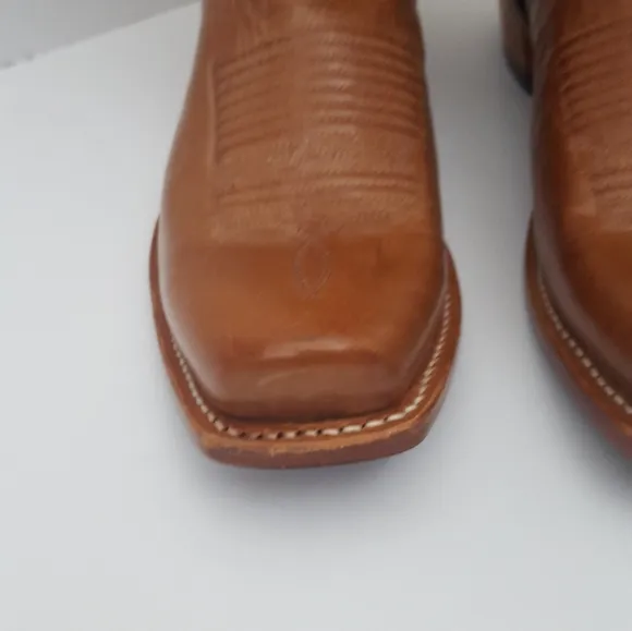 Old West size 7.5 boots western tan leather pull on cowboy western