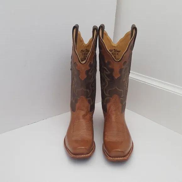 Old West size 7.5 boots western tan leather pull on cowboy western