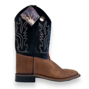 Old West Square Toe Contrast Stitched Leather Western Pull On Cowboy Boots 7