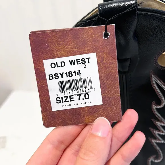Old West Square Toe Contrast Stitched Leather Western Pull On Cowboy Boots 7