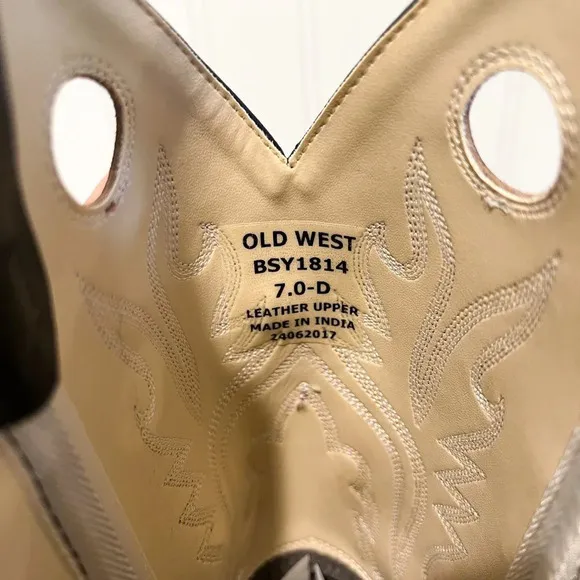 Old West Square Toe Contrast Stitched Leather Western Pull On Cowboy Boots 7