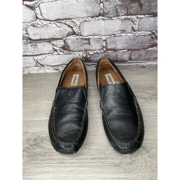 Olukai Akepa Moc Slip On Loafers Men's size 10.5 Black Leather