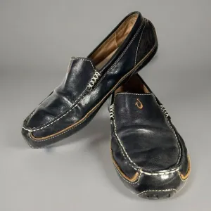 OluKai Lokahi Black Leather Slip on Moccasin Loafers Men’s Size 10 EUR 44 EUC