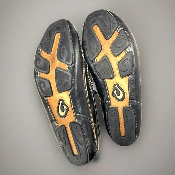OluKai Lokahi Black Leather Slip on Moccasin Loafers Men’s Size 10 EUR 44 EUC