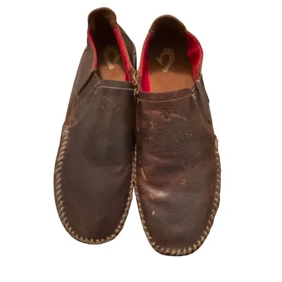 OluKai Men’s Brown Leather Upper Ali’l Elua Sz 10 (EU 43) Slip On Loafers