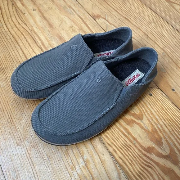 Olukai Moloa Ie Loafers Men's 9 Gray Textile Slip-On Round Toe Casual Shoes