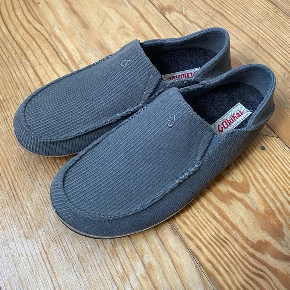 Olukai Moloa Ie Loafers Men's 9 Gray Textile Slip-On Round Toe Casual Shoes