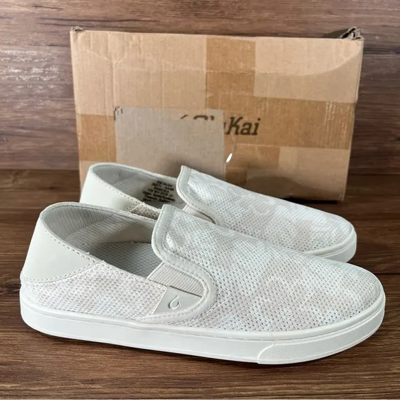 Olukai NEW Peheua White Slip-On Sneakers Loafers Women’s Size 5 Shoes Sneakers
