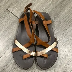 Olukai Upena Brown Leather &amp; Gold Adjustable Strap Sandals size 10