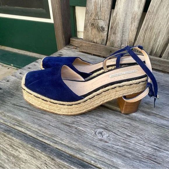 Opening Ceremony Blue Espadrille Wedge Sandals with Ankle Strap