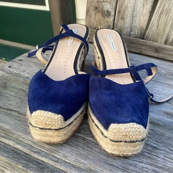 Opening Ceremony Blue Espadrille Wedge Sandals with Ankle Strap