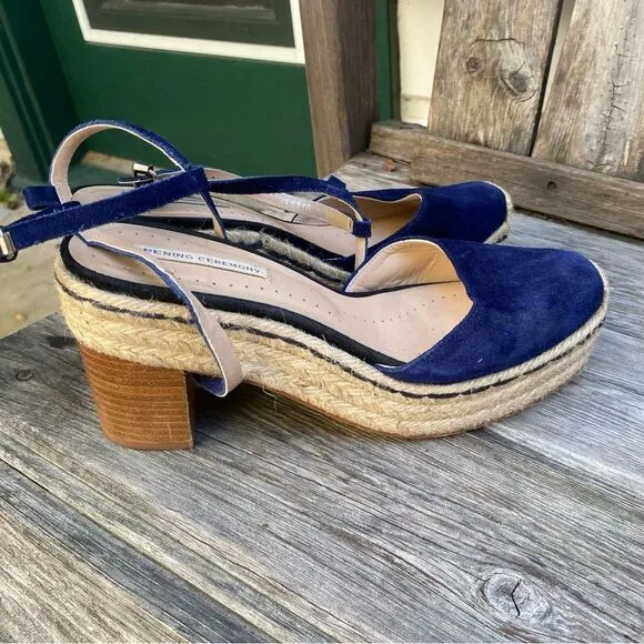 Opening Ceremony Blue Espadrille Wedge Sandals with Ankle Strap