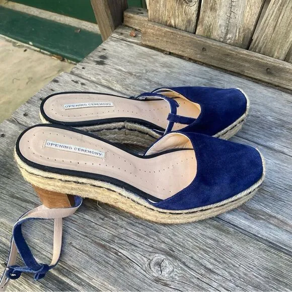 Opening Ceremony Blue Espadrille Wedge Sandals with Ankle Strap