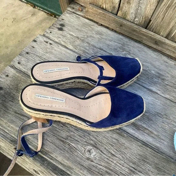 Opening Ceremony Blue Espadrille Wedge Sandals with Ankle Strap