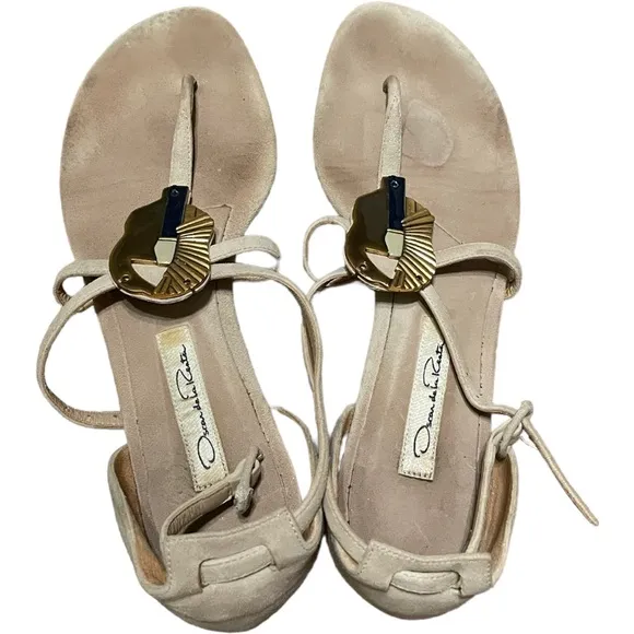 Oscar de la Renta Sandals 36.5 Suede Tan