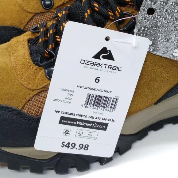Ozark Trail Men's Size 6 Redlined Mid Hiker Cow Suede Waterproof Boots NWT / NIB