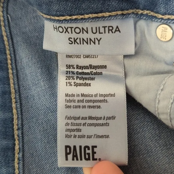 Paige Hoxton Classic Mid Rise Medium Wash Ultra Skinny Jeans Blue 26