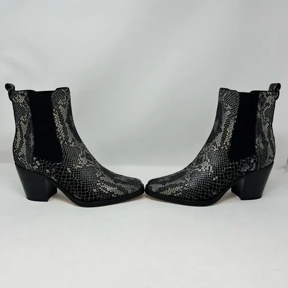 Paige Womens Size 8 Emery Black Snake Print Suede Pull On Boots Western Goth