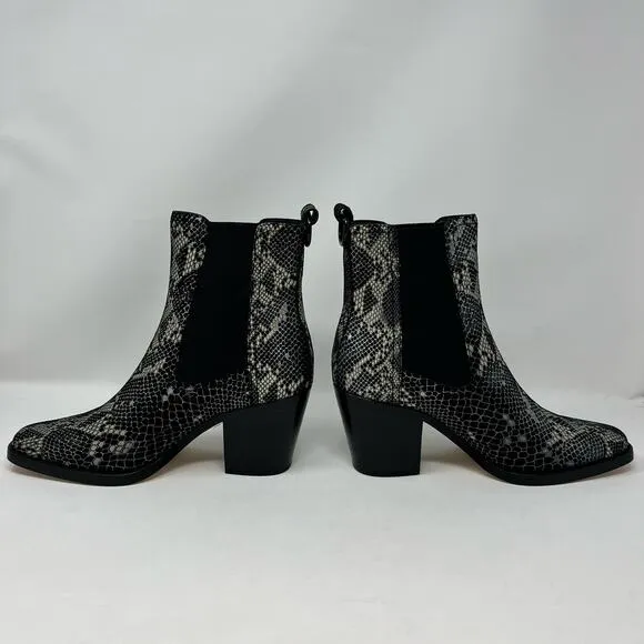 Paige Womens Size 8 Emery Black Snake Print Suede Pull On Boots Western Goth