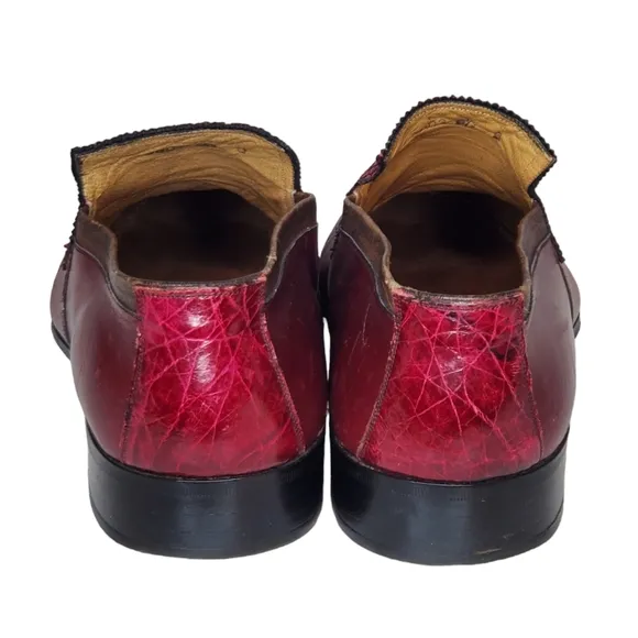 PALLADIO ORIGINALS Burgundy Crocodile Loafers Sz 8.5 D Italy Vintage