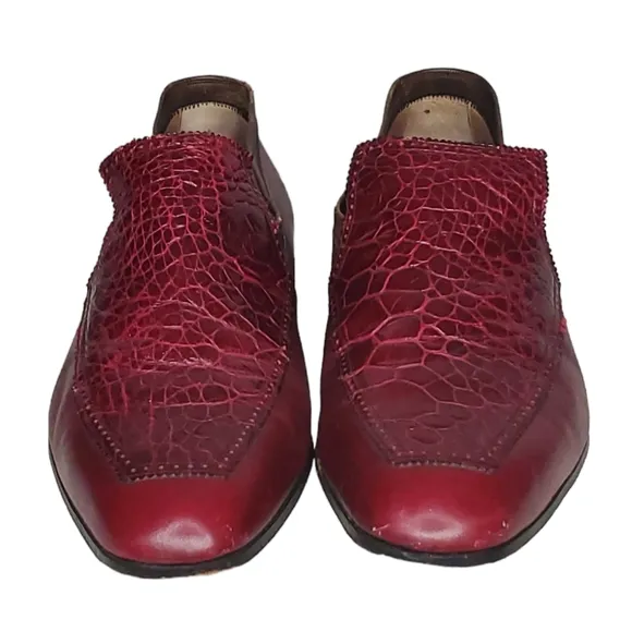 PALLADIO ORIGINALS Burgundy Crocodile Loafers Sz 8.5 D Italy Vintage