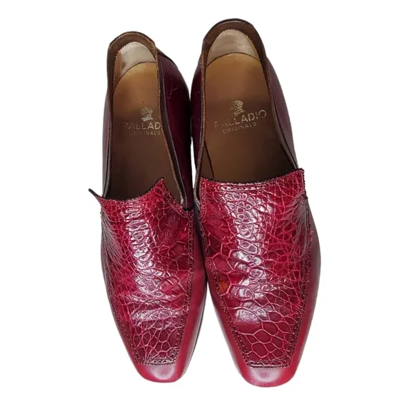 PALLADIO ORIGINALS Burgundy Crocodile Loafers Sz 8.5 D Italy Vintage