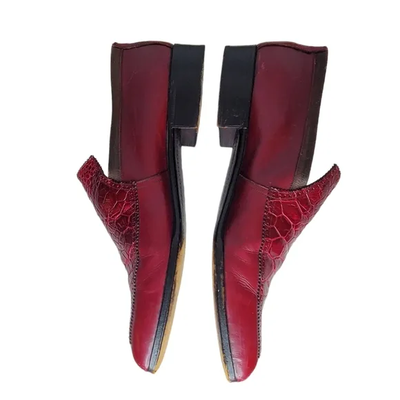 PALLADIO ORIGINALS Burgundy Crocodile Loafers Sz 8.5 D Italy Vintage