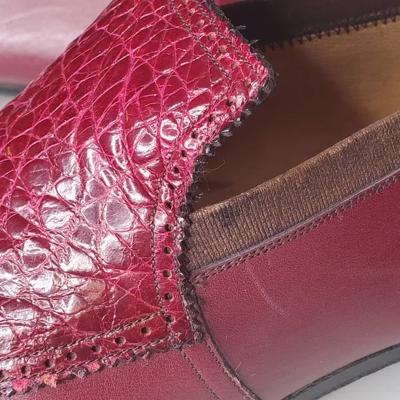 PALLADIO ORIGINALS Burgundy Crocodile Loafers Sz 8.5 D Italy Vintage