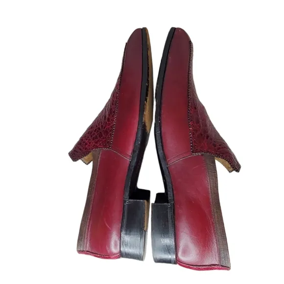 PALLADIO ORIGINALS Burgundy Crocodile Loafers Sz 8.5 D Italy Vintage
