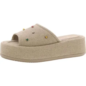 Paloma Barcelo Womens Isla Beige Embellished Textured Platform Sandals New