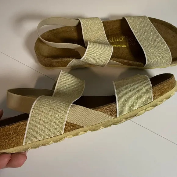Papillio by Birkenstock Cosma Gold strap Slip-On Sandals Wide Strap 39 W8