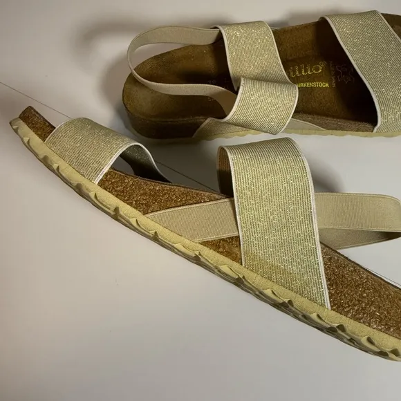 Papillio by Birkenstock Cosma Gold strap Slip-On Sandals Wide Strap 39 W8