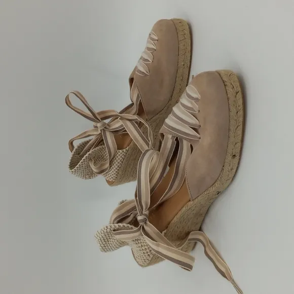 Paseart Espadrille Wedge Sandals Boho Suede Wraparound Ankle Lace Tie Size 40