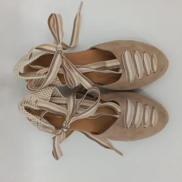 Paseart Espadrille Wedge Sandals Boho Suede Wraparound Ankle Lace Tie Size 40