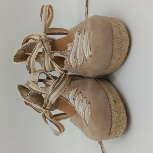 Paseart Espadrille Wedge Sandals Boho Suede Wraparound Ankle Lace Tie Size 40