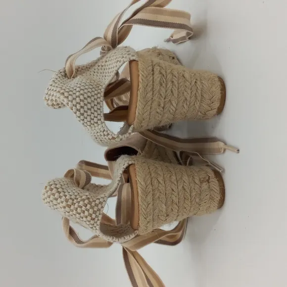 Paseart Espadrille Wedge Sandals Boho Suede Wraparound Ankle Lace Tie Size 40