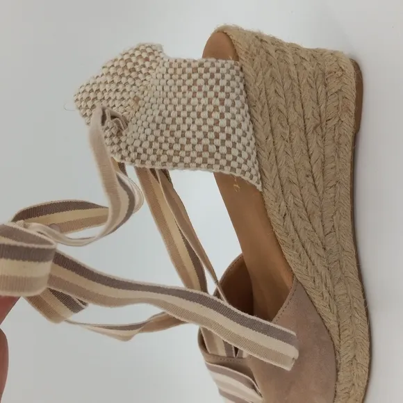 Paseart Espadrille Wedge Sandals Boho Suede Wraparound Ankle Lace Tie Size 40