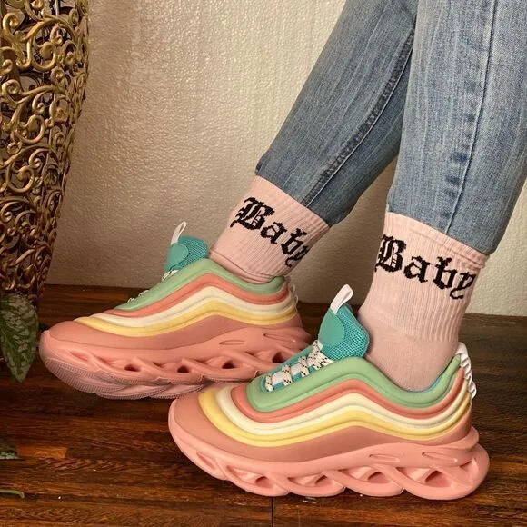Pastel Multi Color High Rise Sneakers
