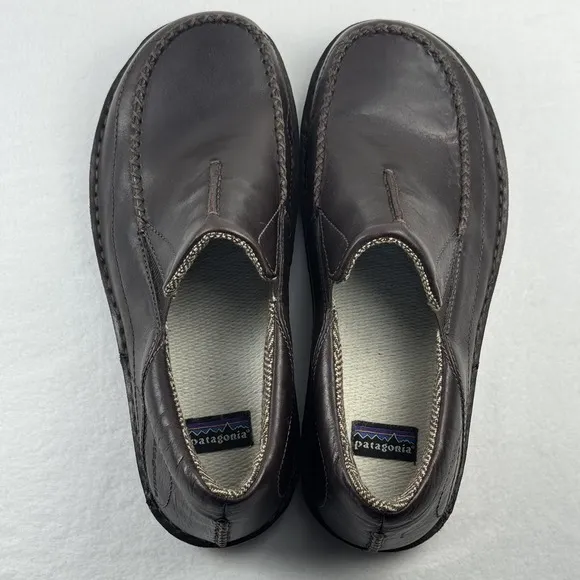 Patagonia Skywalk Walnut Brown Leather Loafers Mens Style T50543 Size 8.5 EUC!!