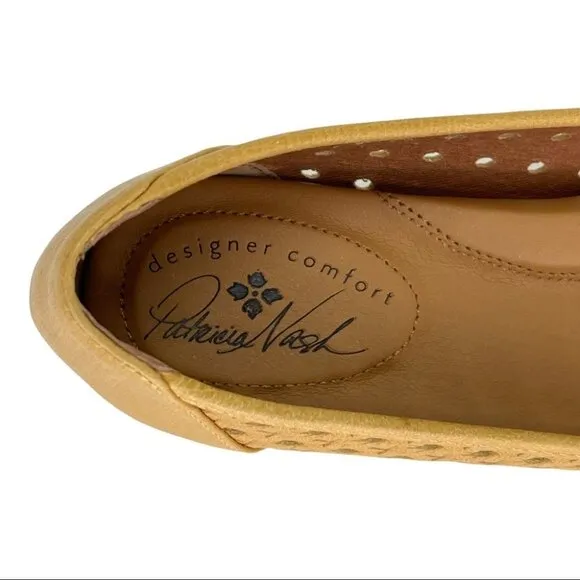 Patricia Nash Bettina Ochre Leather Perforated Bow Accent Womens Flats Size 6M
