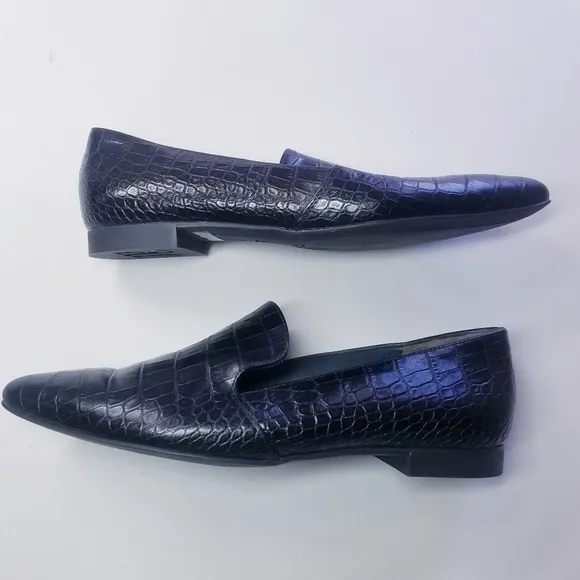 Paul Green | Crocodile Embossed Pointed Toe Loafers. Black 7