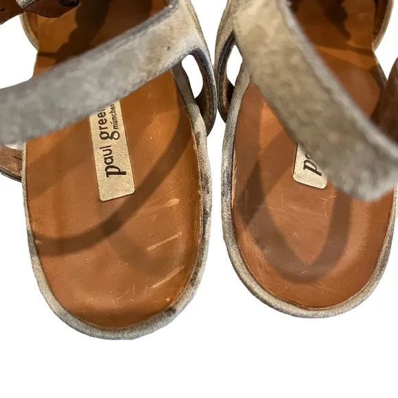 Paul Green Lava T-strap Taupe Suede Ruffle Platform Heels Sandals