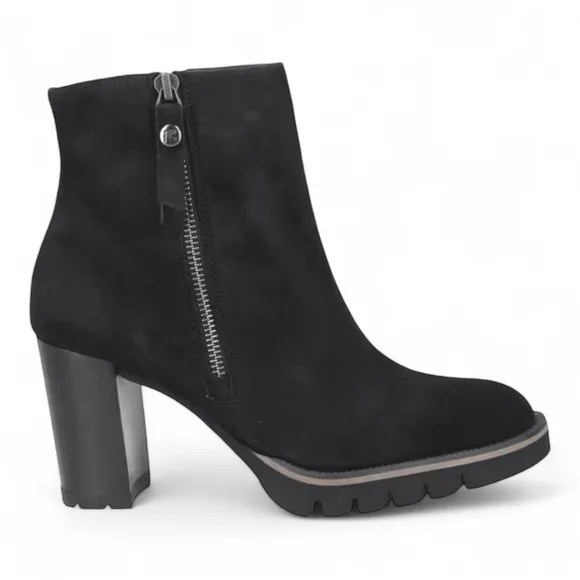 Paul Green Sloane Black Suede Pull On Zip Ankle Bootie NWT