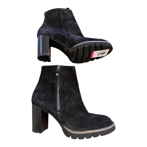 Paul Green Sloane Black Suede Pull On Zip Ankle Bootie NWT
