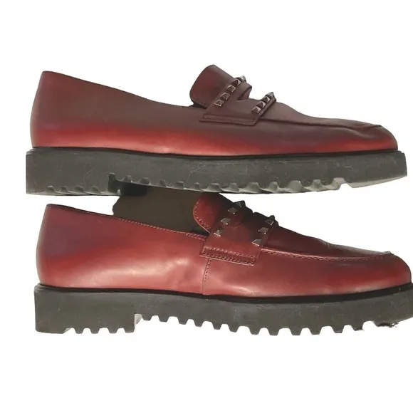 Paul Green Sofia Rock Stud Penny Loafers Lug Sole Slip-On Flats Red Size 9