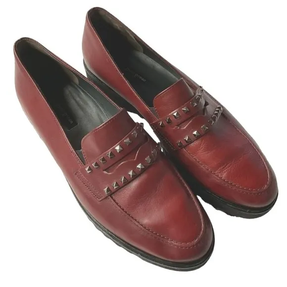 Paul Green Sofia Rock Stud Penny Loafers Lug Sole Slip-On Flats Red Size 9