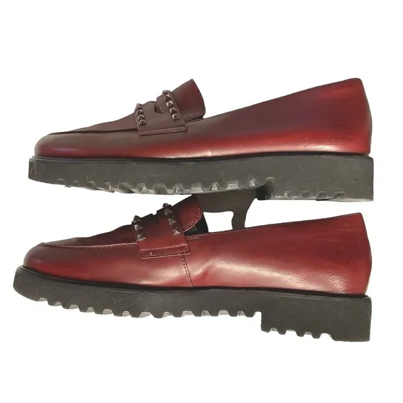 Paul Green Sofia Rock Stud Penny Loafers Lug Sole Slip-On Flats Red Size 9